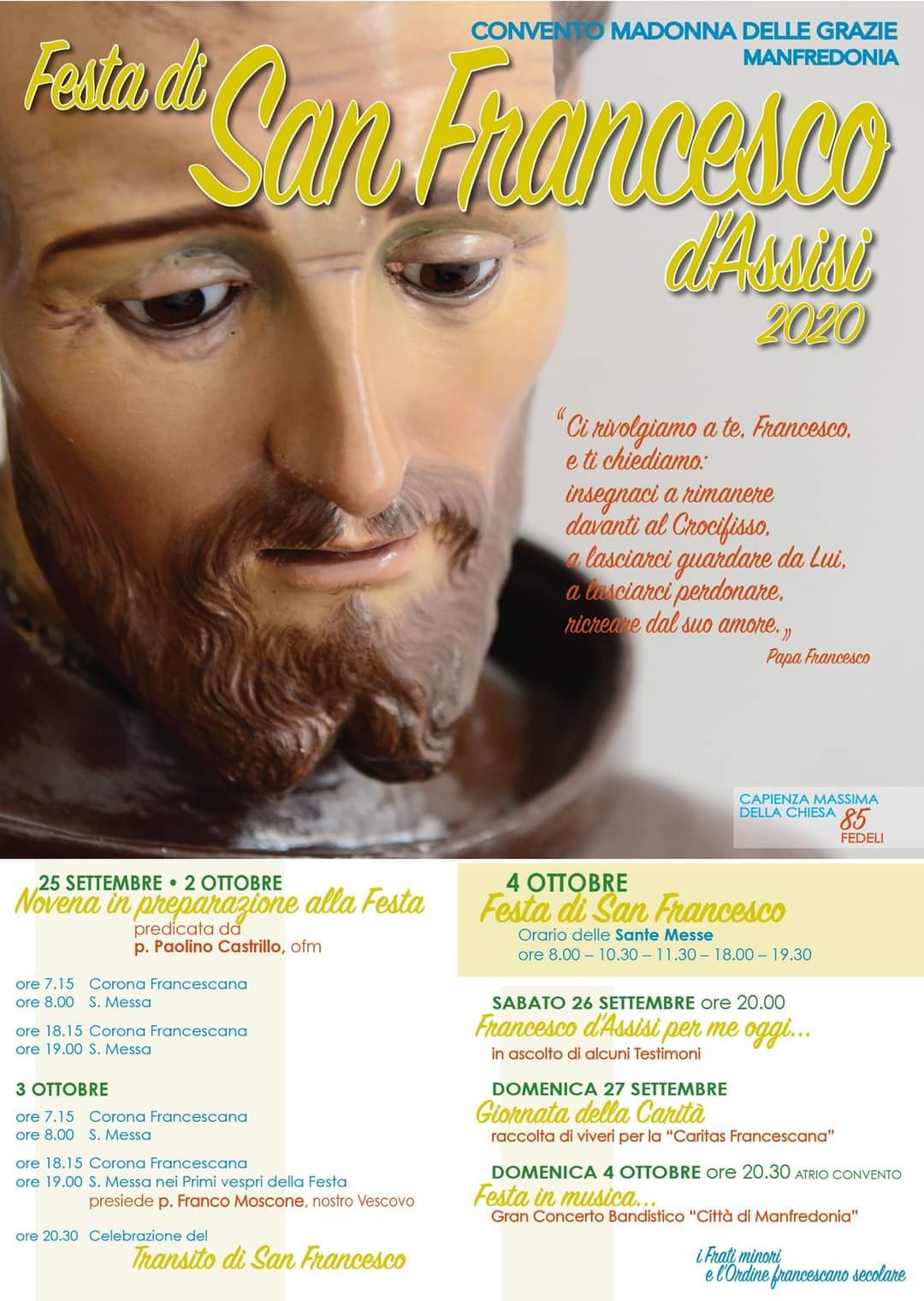 Programma Festa San Francesco Assisi 2024 Il programma della Festa di San Francesco d'Assisi | IlSipontino.net