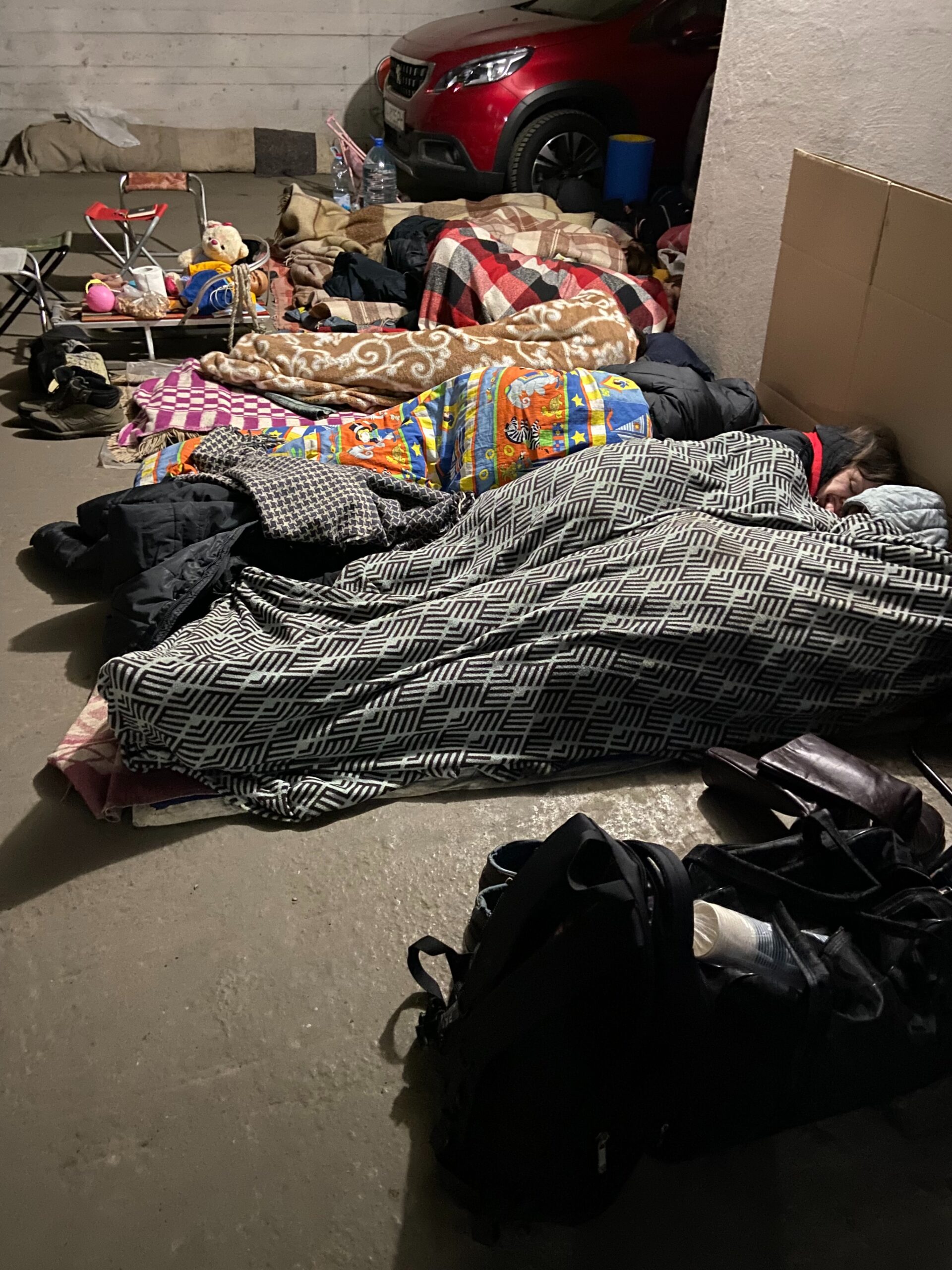 Kiev, Ukrainian. People with children slipping in bomb shelter. 6 day of war, Russia attacks Ukraine