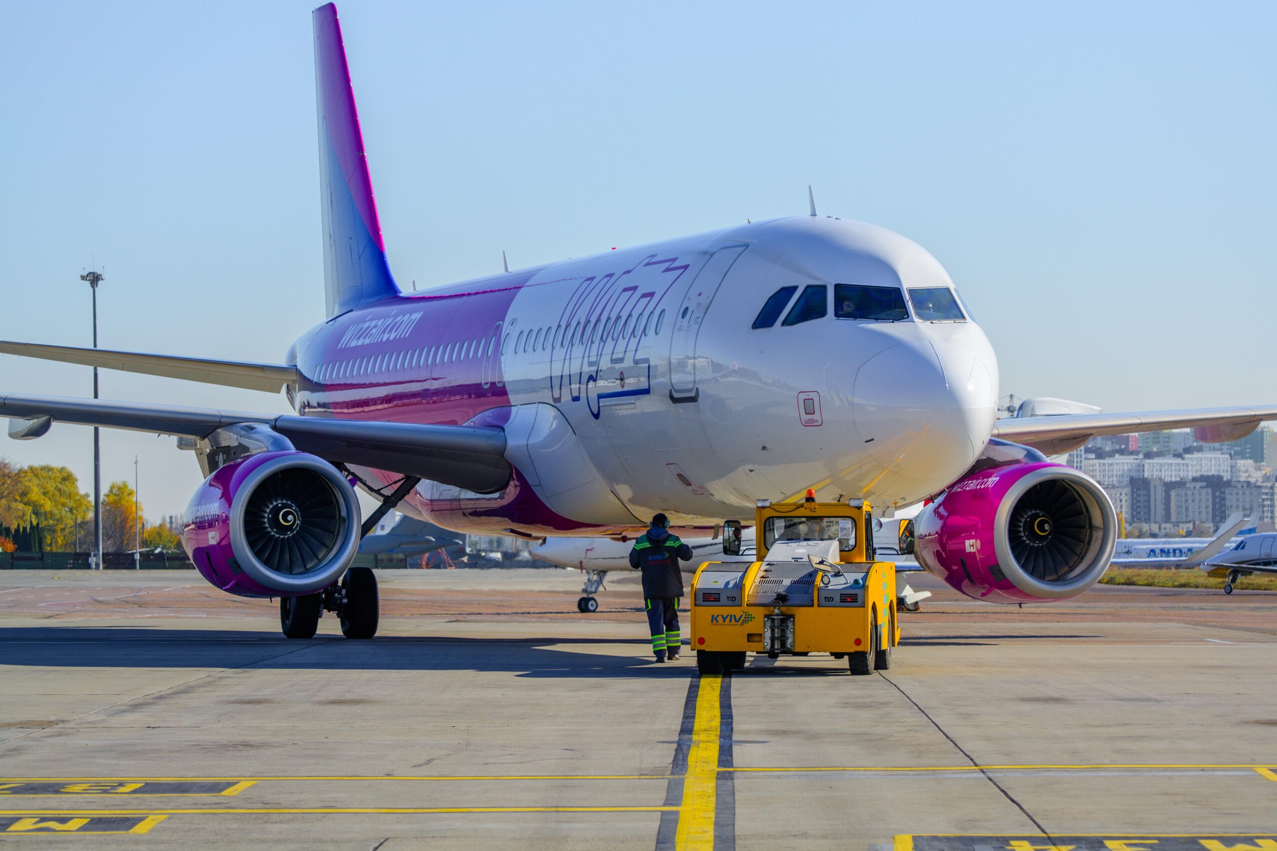 WizzAir's A320 pushing back in Kyiv Zhulyany airport