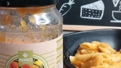Penne con salsiccia e passata di pomodoro giallo  Bioricci 