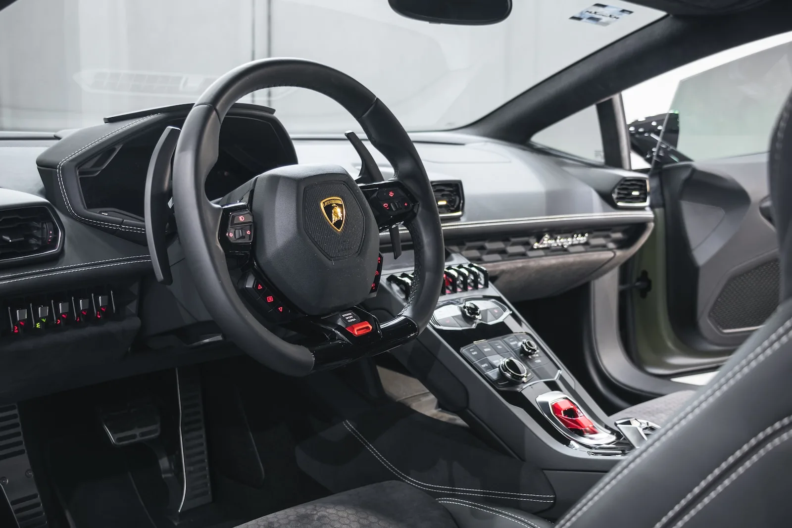 black and silver steering wheel