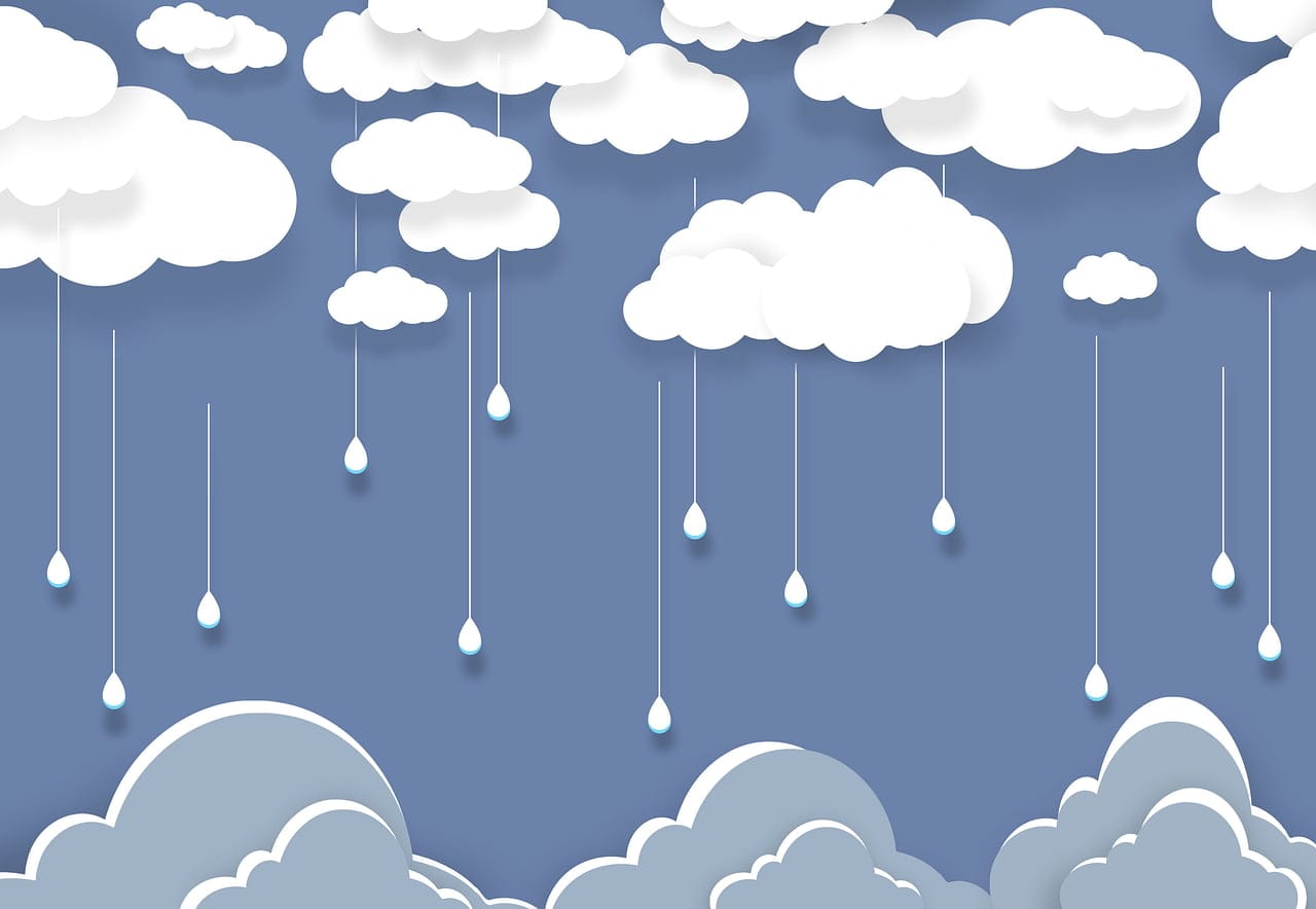 clouds, rain, paper