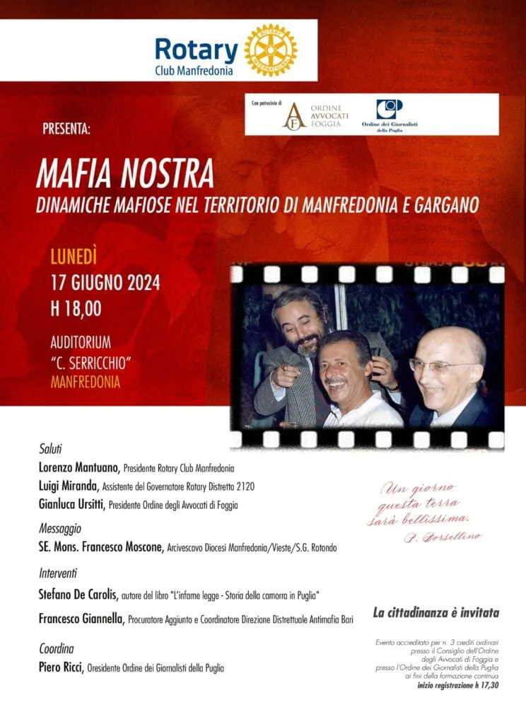 Manfredonia, il 17 evento “Mafia nostra. Dinamiche mafiose nel territorio di Manfredonia e del Gargano”