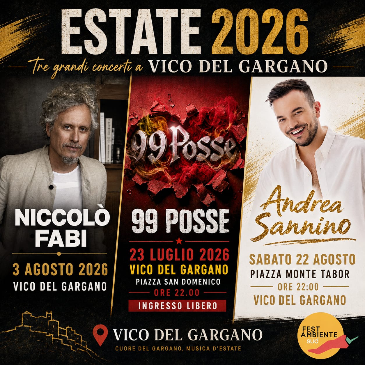 tre grandi appuntamenti per l8217estate vichese 2026 99 posse nicol242 fabi e andrea sannino da Ilsipontino.net tre grandi appuntamenti per l8217estate vichese 2026 99 posse nicol242 fabi e andrea sannino