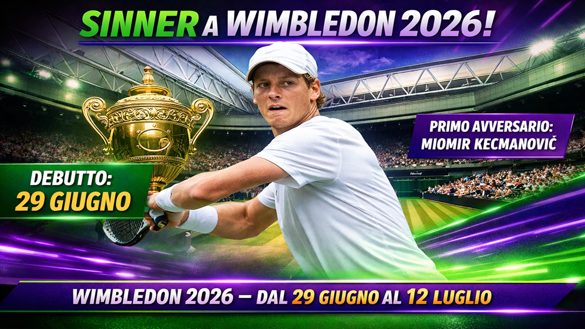 Sinner a Wimbledon 2026 quando gioca, orario, avversario e possibile tabellone