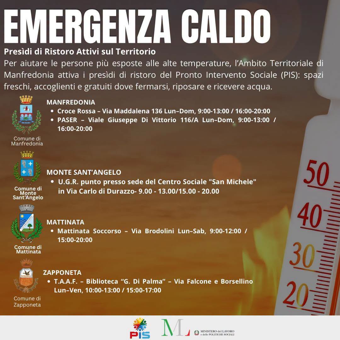 emergenza caldo a manfredonia tornano attivi i rifugi climatici da Ilsipontino.net emergenza caldo a manfredonia tornano attivi i rifugi climatici