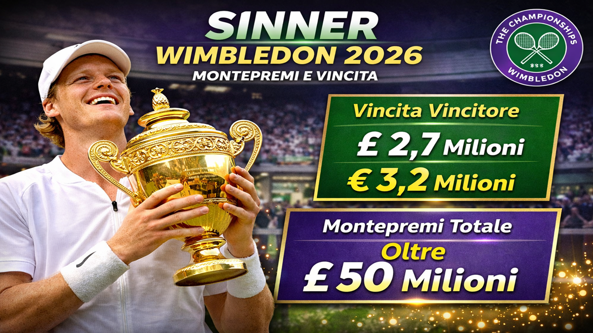 Sinner, quanto guadagna se vince Wimbledon 2026 il montepremi e tutti i premi in palio