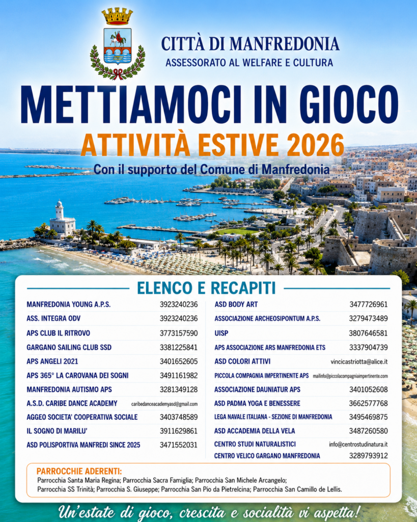 centri estivi 2026 il comune di manfredonia sostiene 30 progetti per bambini e ragazzi da Ilsipontino.net centri estivi 2026 il comune di manfredonia sostiene 30 progetti per bambini e ragazzi