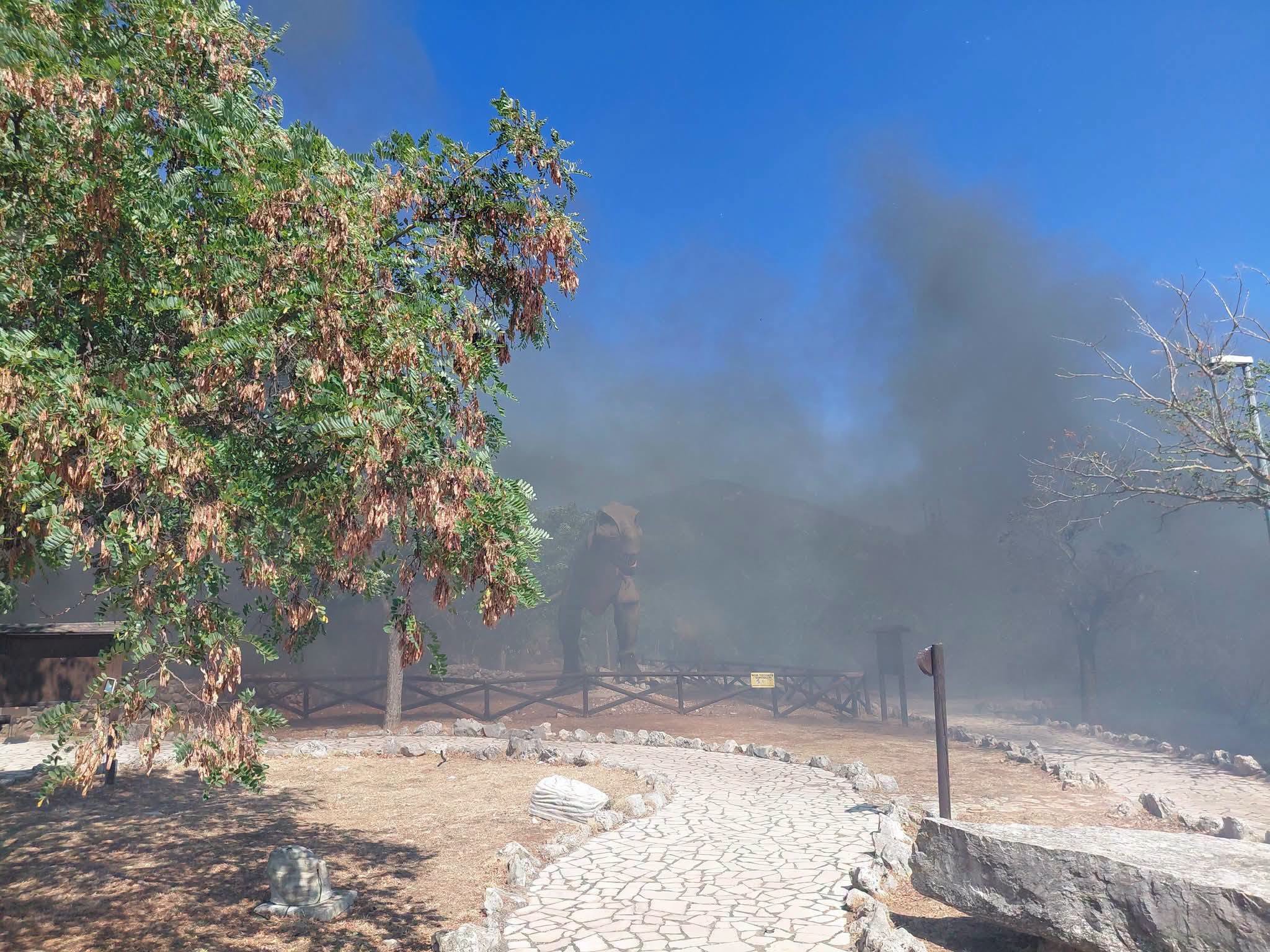 domato l8217incendio al parco dei dinosauri di borgo celano danni contenuti da Ilsipontino.net domato l8217incendio al parco dei dinosauri di borgo celano danni contenuti