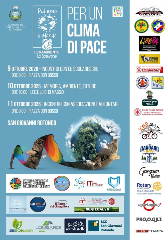per un clima di pace 232 lo slogan della tre giorni puliamo il mondo promosso dal circolo legambiente di san giovanni rotondo da Ilsipontino.net per un clima di pace 232 lo slogan della tre giorni puliamo il mondo promosso dal circolo legambiente di san giovanni rotondo